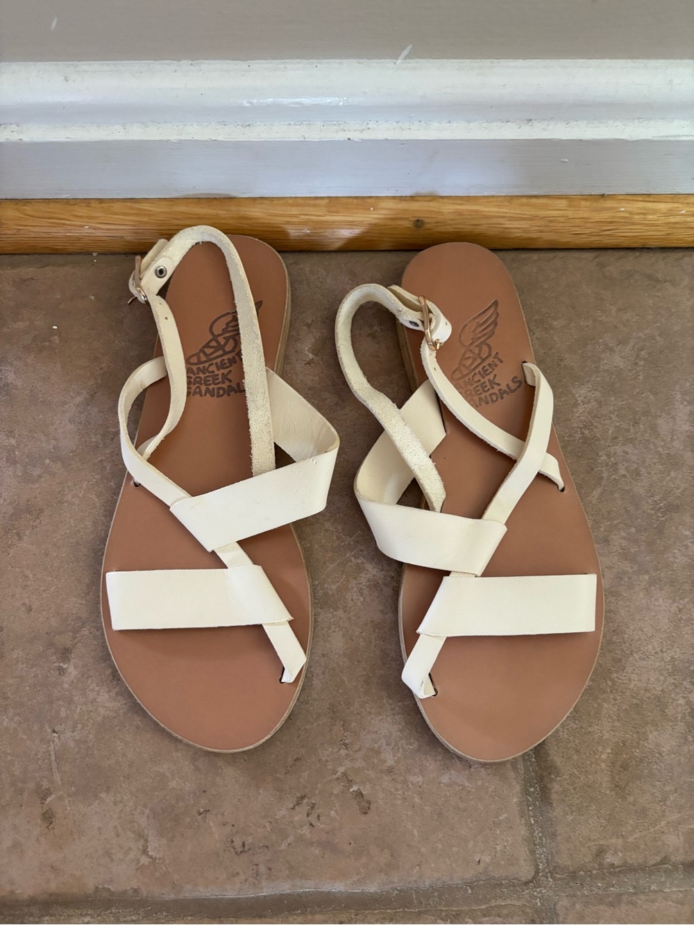 Ancient Greek Sandals Women’s Cream/Tan Leather Strappy Sandal EU 37/US7